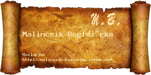 Malincsik Boglárka névjegykártya